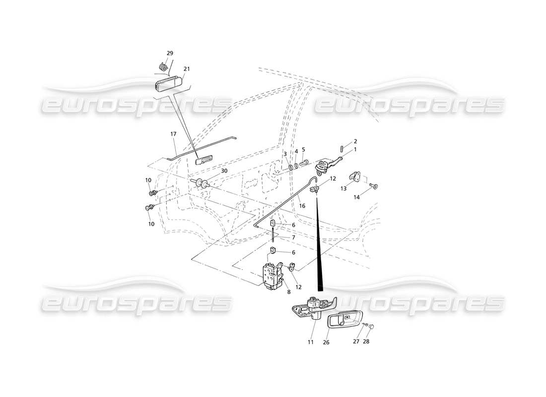 Maserati QTP V8 Evoluzione Porte Posteriori: Cerniere e Comandi Interni Diagramma delle parti