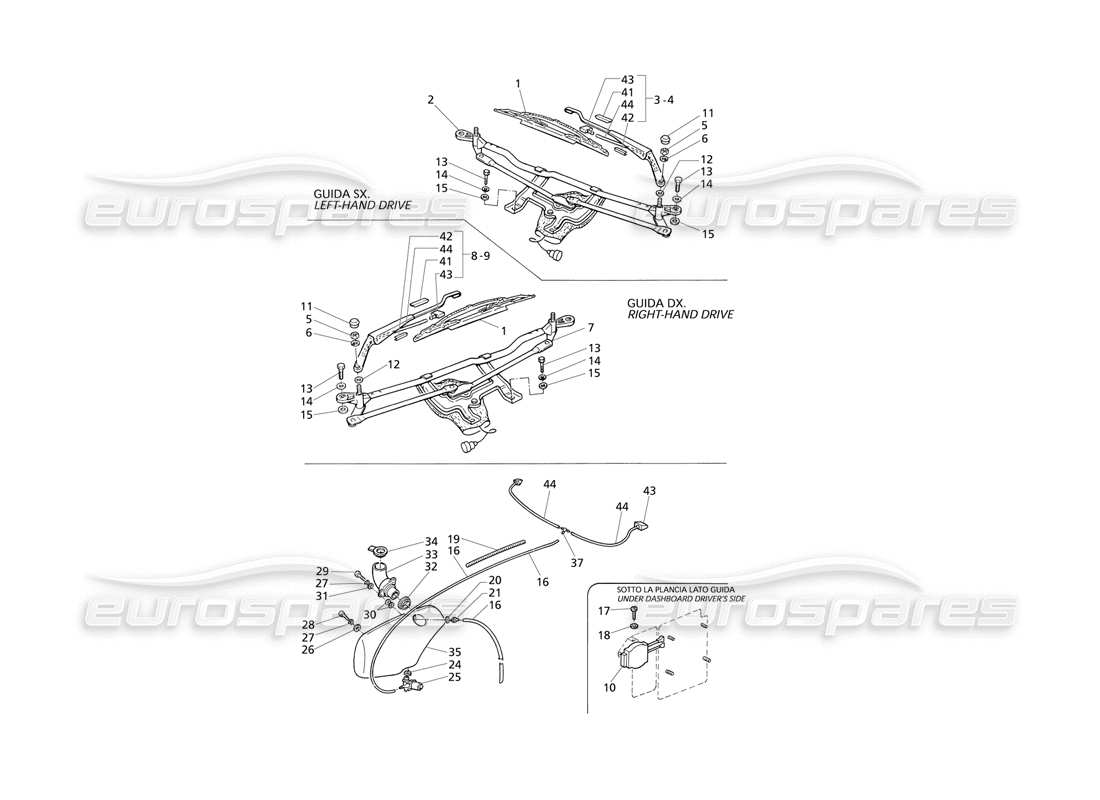Maserati QTP V8 Evoluzione Tergicristalli e Rondella Diagramma delle parti
