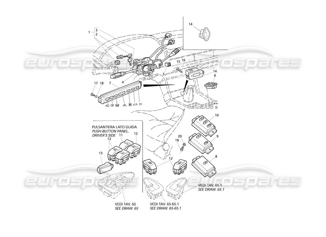 Maserati QTP V8 Evoluzione Interruttori e bloccasterzo Diagramma delle parti