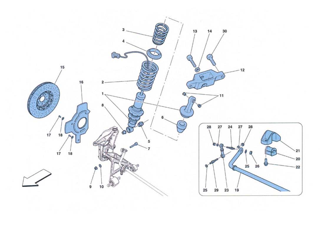 Ferrari 458 Challenge Sospensione Anteriore -Ammortizzatore E Disco Freno Diagramma delle parti