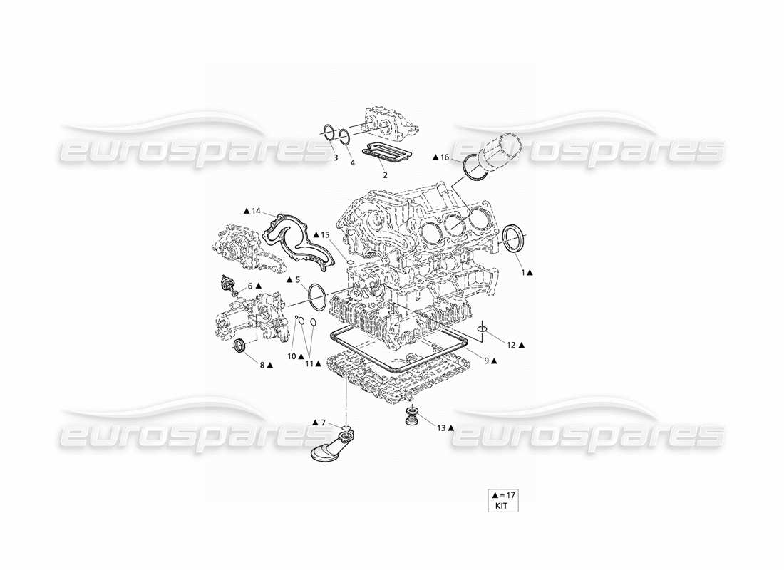 Maserati QTP V6 Evoluzione Guarnizioni e Paraoli per Revisione Blocchi Diagramma delle parti