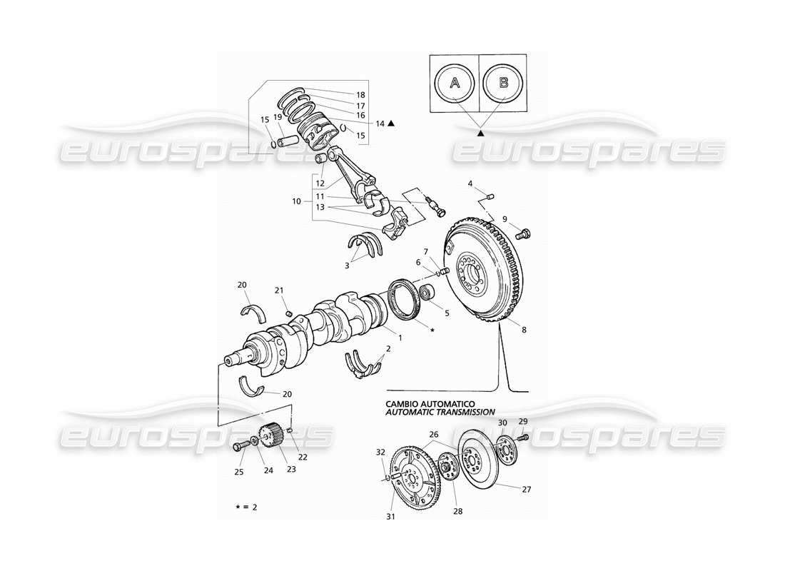 Maserati QTP V6 Evoluzione Crankshaft, Pistons, Conrods & Flywheel Diagramma delle parti