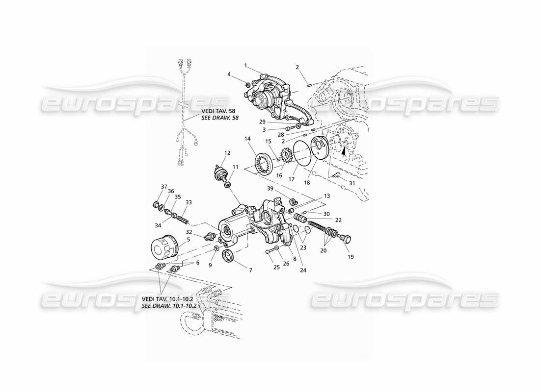 Maserati QTP V6 Evoluzione Pompa dell'olio e pompa dell'acqua Diagramma delle parti