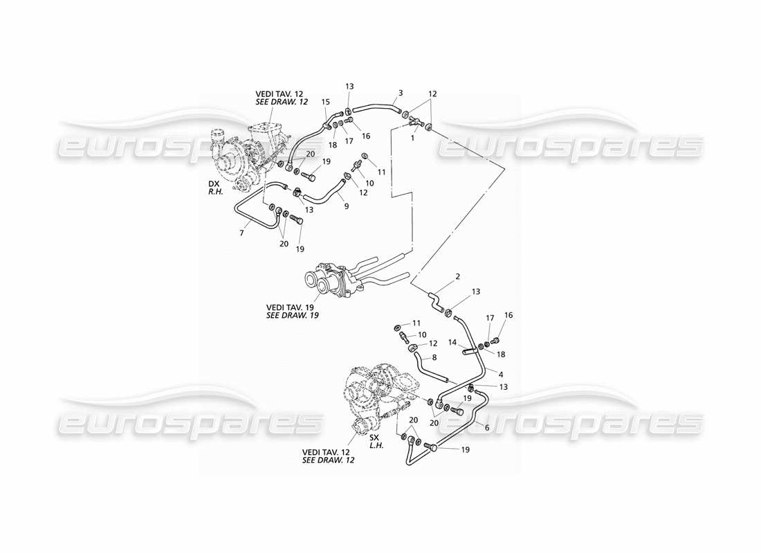 Maserati QTP V6 Evoluzione Tubi di raffreddamento turbo Diagramma delle parti