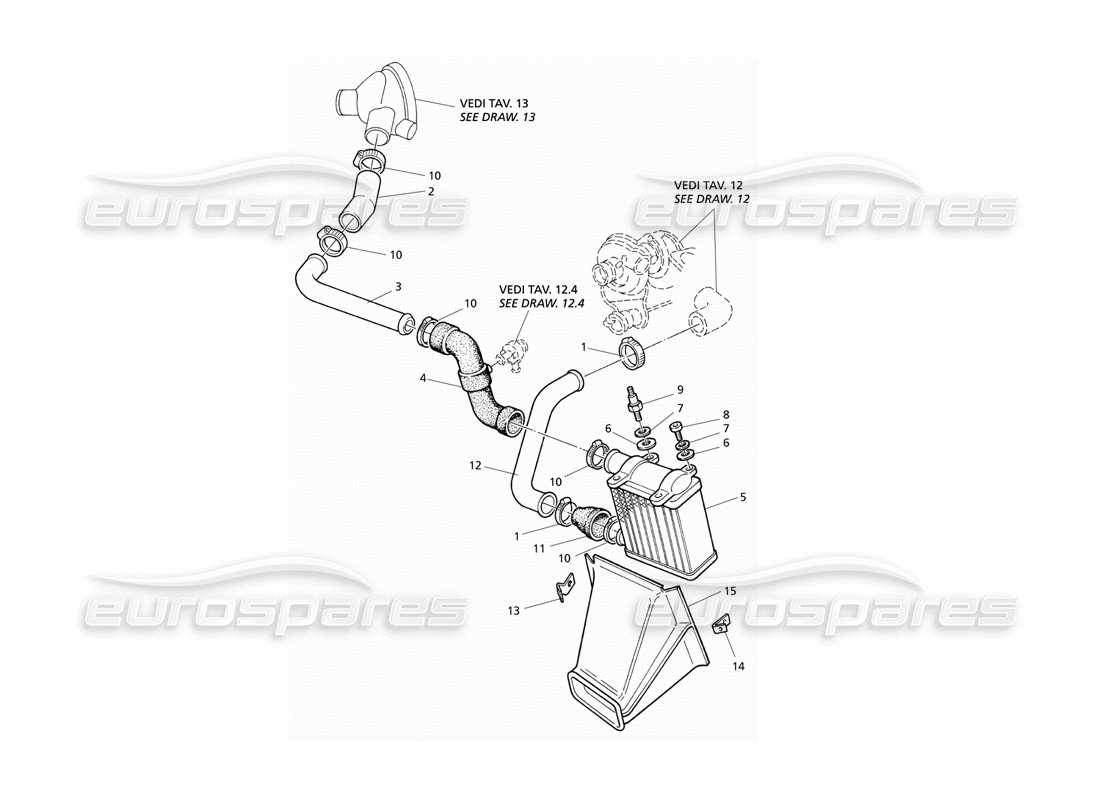 Maserati QTP V6 Evoluzione Diagramma della parte lato sinistro dei tubi dello scambiatore di calore