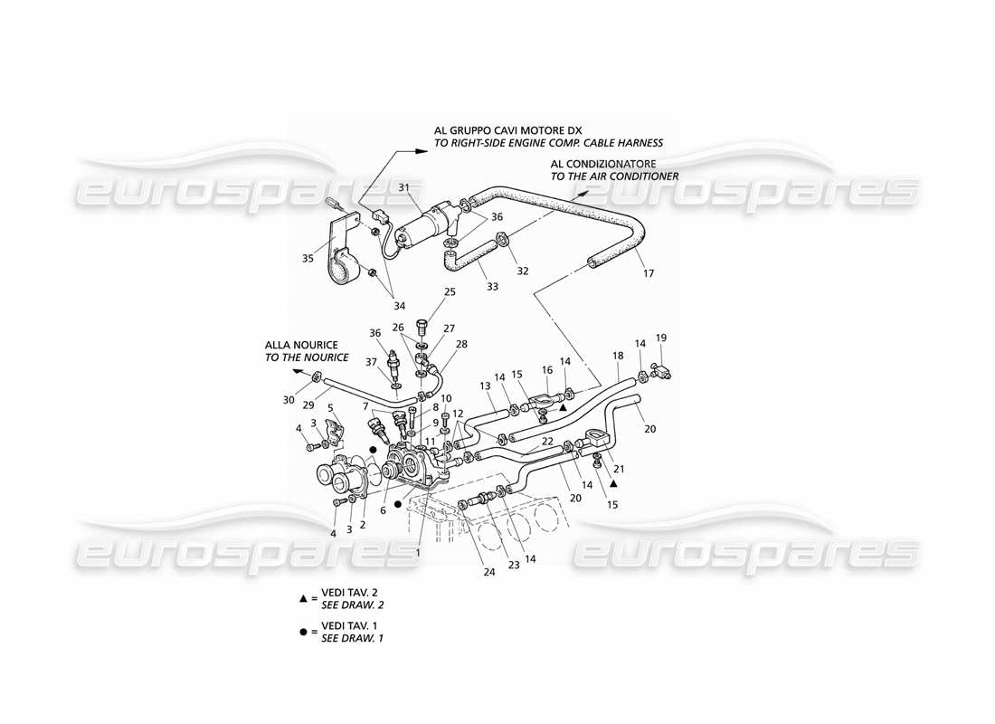 Maserati QTP V6 Evoluzione Riscaldamento cabina di raffreddamento del motore Diagramma delle parti