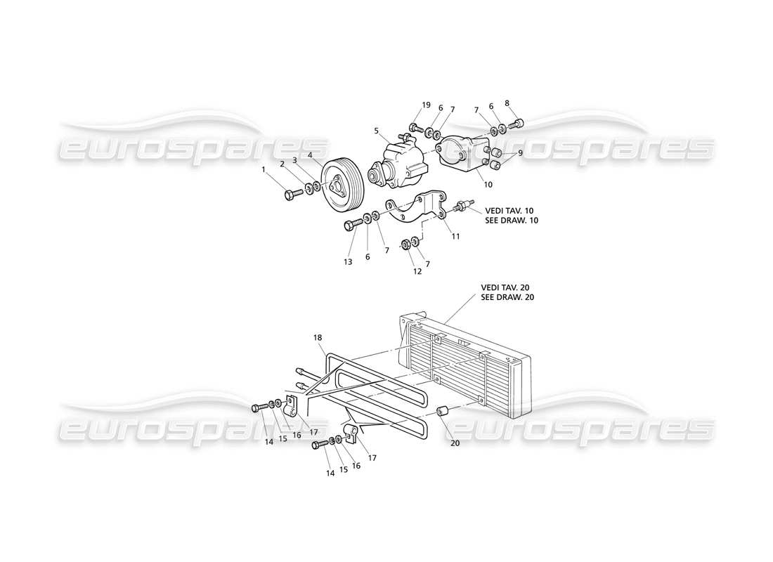 Maserati QTP V6 Evoluzione Pompa del servosterzo e radiatore dell'olio Diagramma delle parti