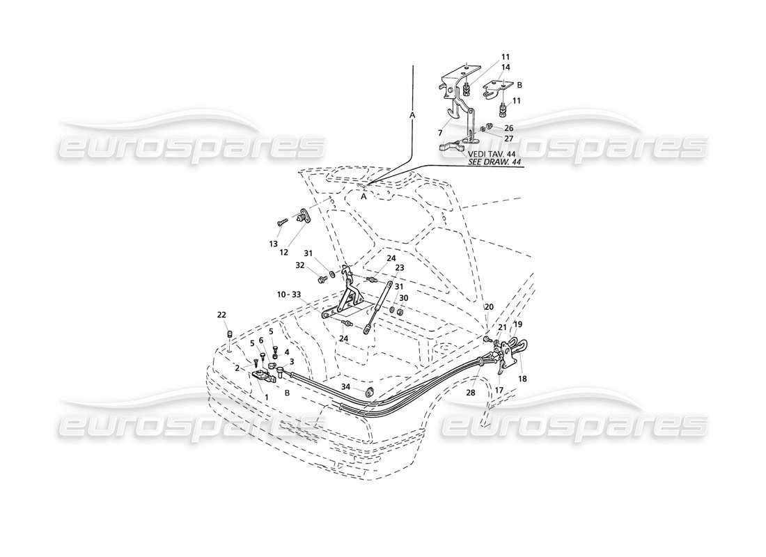 Maserati QTP V6 Evoluzione Cofano: Cerniere e Sgancio Cofano Diagramma delle parti