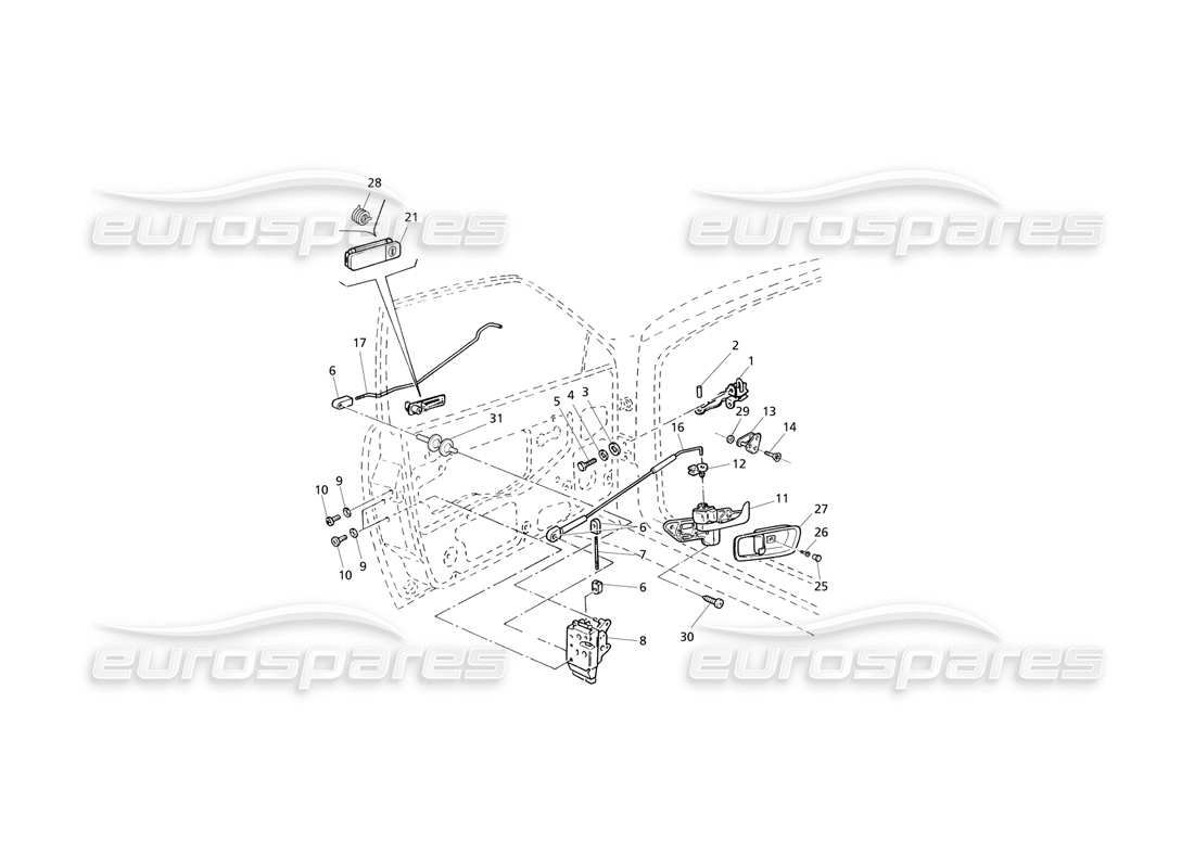 Maserati QTP V6 Evoluzione Porte anteriori: cerniere e comandi interni Diagramma delle parti