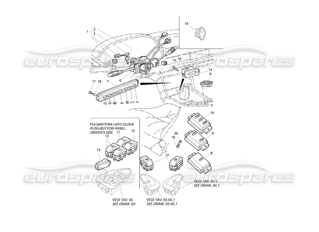 Maserati QTP V6 Evoluzione Interruttori e bloccasterzo Diagramma delle parti