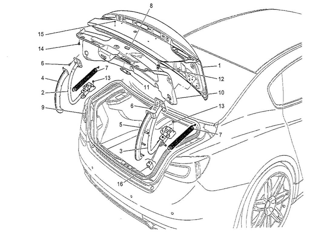 Maserati QTP. V8 3.8 530bhp 2014 coperchio posteriore Diagramma delle parti