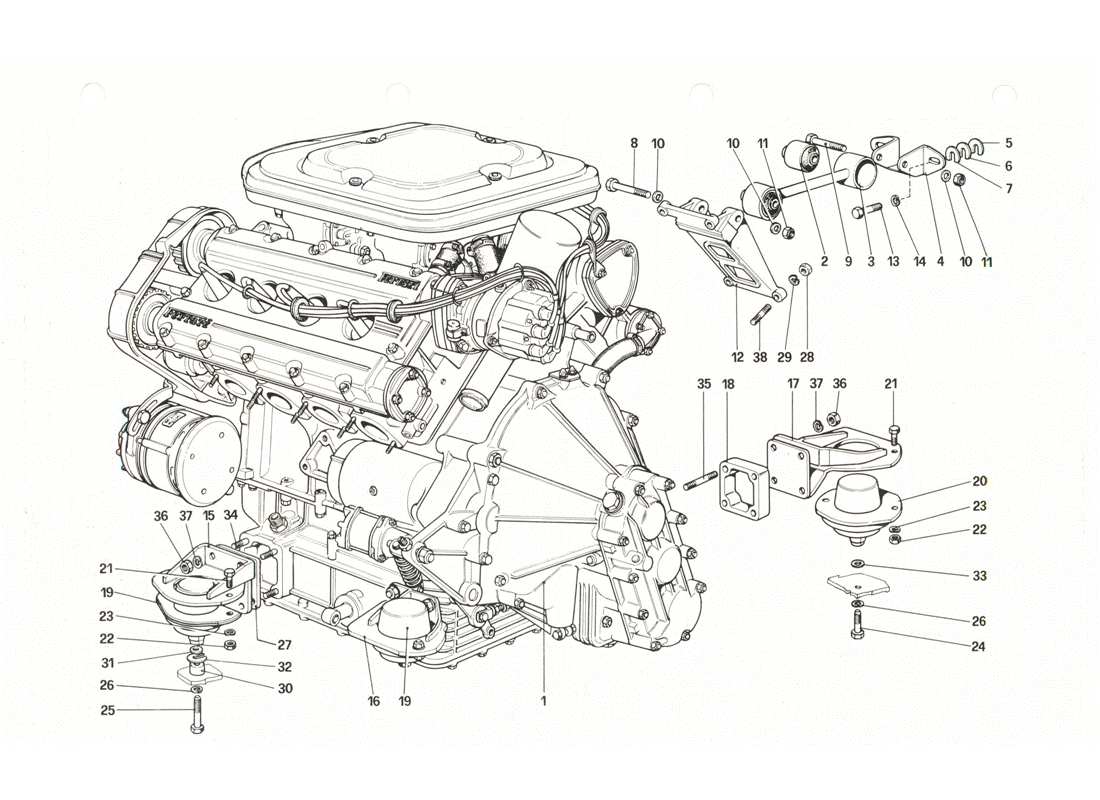 Ferrari 208 GTB GTS Motore - Cambio e Supporti Diagramma delle parti
