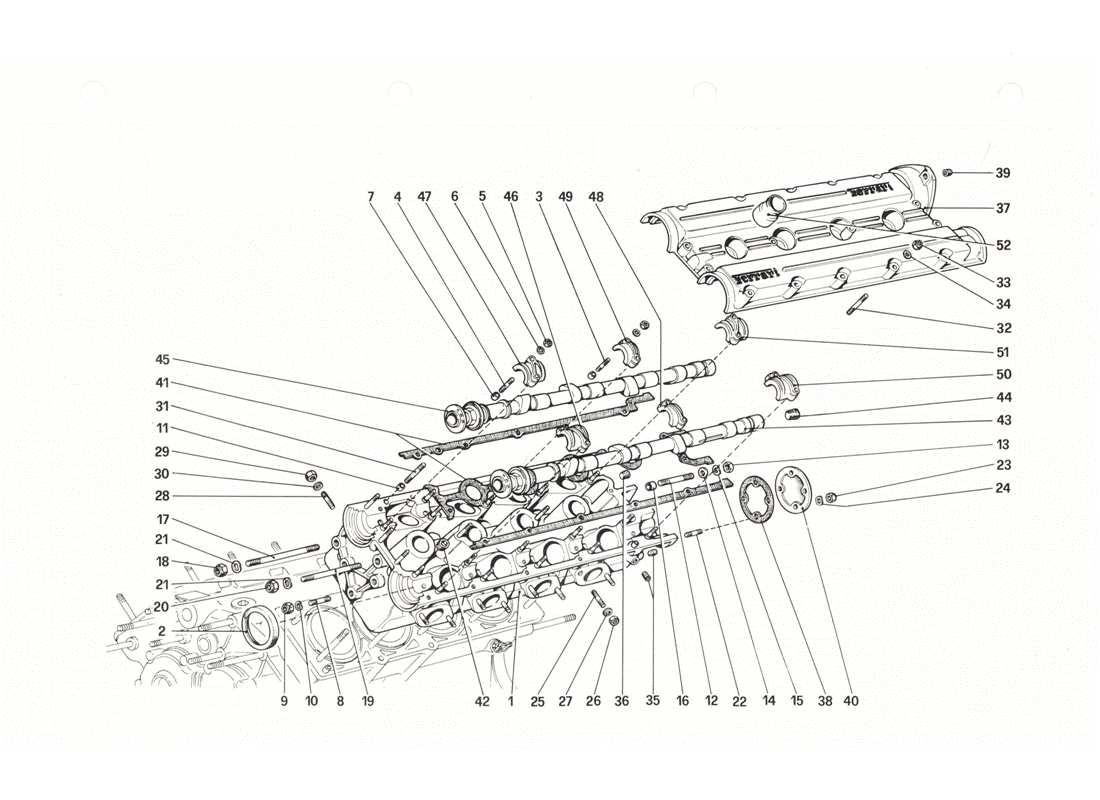 Ferrari 208 GTB GTS Diagramma della parte della testata (sinistra).