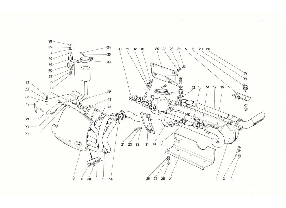 Ferrari 208 GTB GTS Impianto di scarico Diagramma delle parti