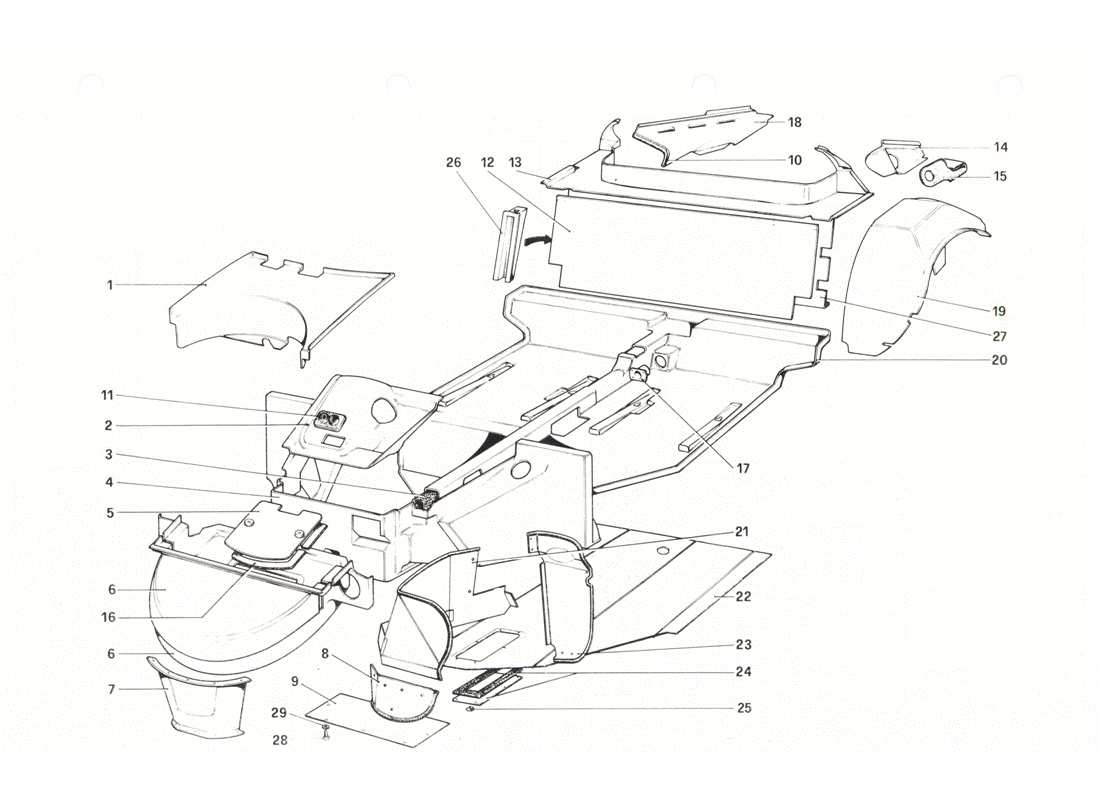 Ferrari 208 GTB GTS Scocca - Elementi interni Diagramma delle parti