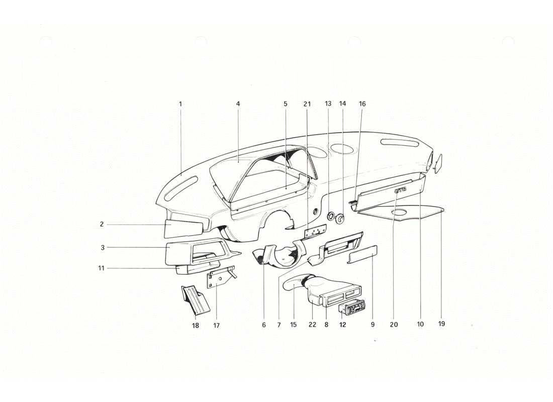 Ferrari 208 GTB GTS PANNELLO DEGLI STRUMENTI Diagramma delle parti