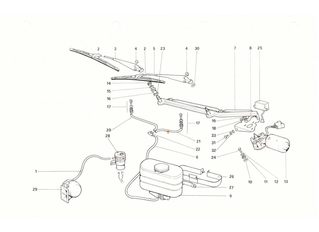 Ferrari 208 GTB GTS Tergicristallo, Rondella e avvisatore acustico Diagramma delle parti