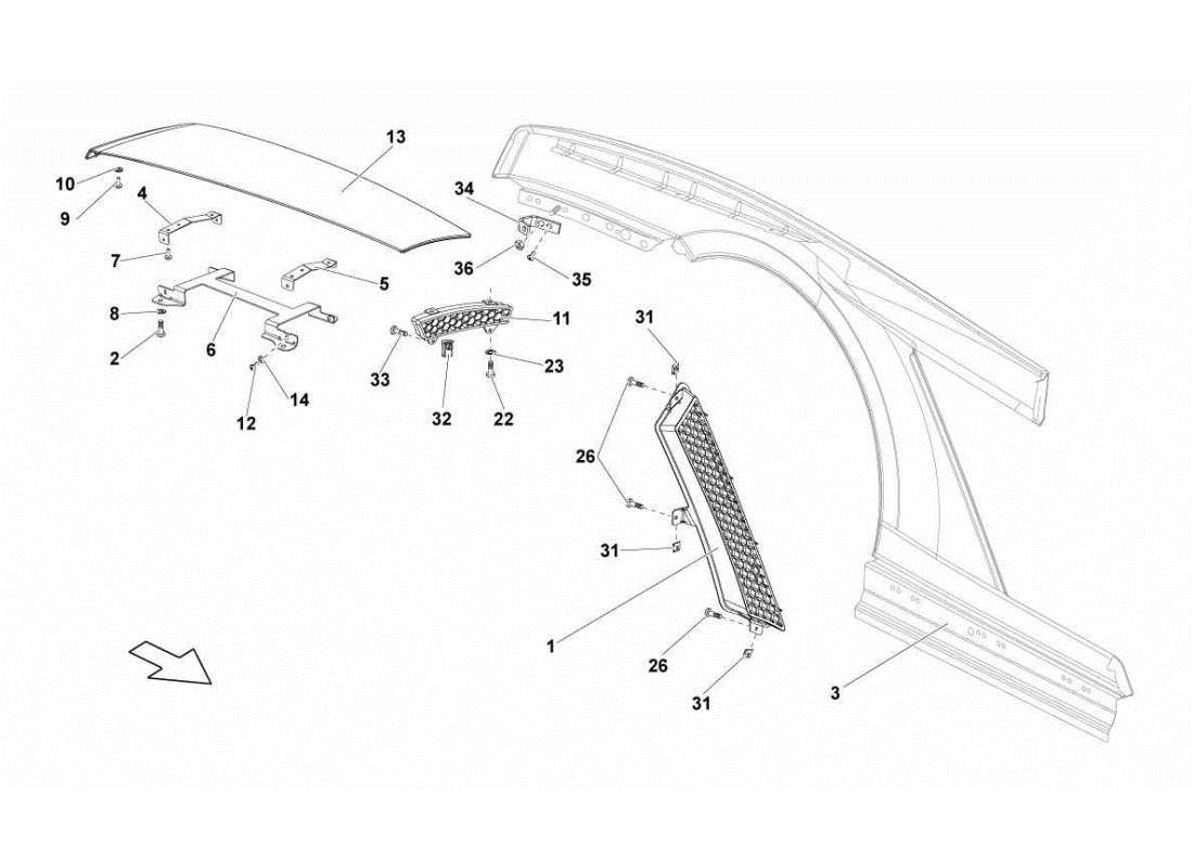 Lamborghini Gallardo STS II SC PARAFANGO POSTERIORE Diagramma delle parti