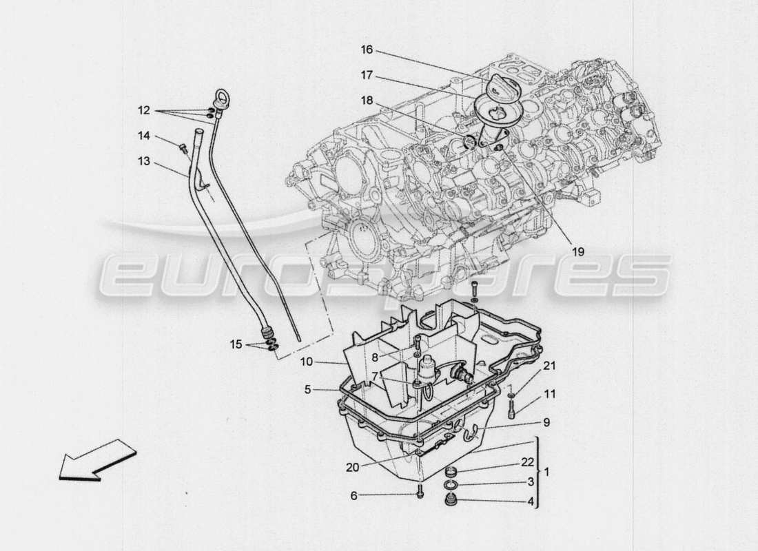 Maserati QTP. V8 3.8 530bhp Auto 2015 sistema di lubrificazione: circuito e raccolta Diagramma delle parti