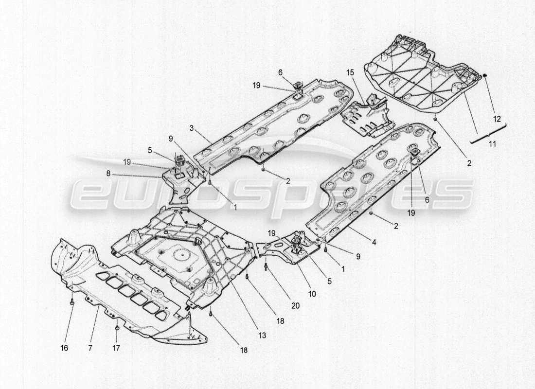 Maserati QTP. V8 3.8 530bhp Auto 2015 Protezioni sottoscocca e sottopavimento Diagramma delle parti