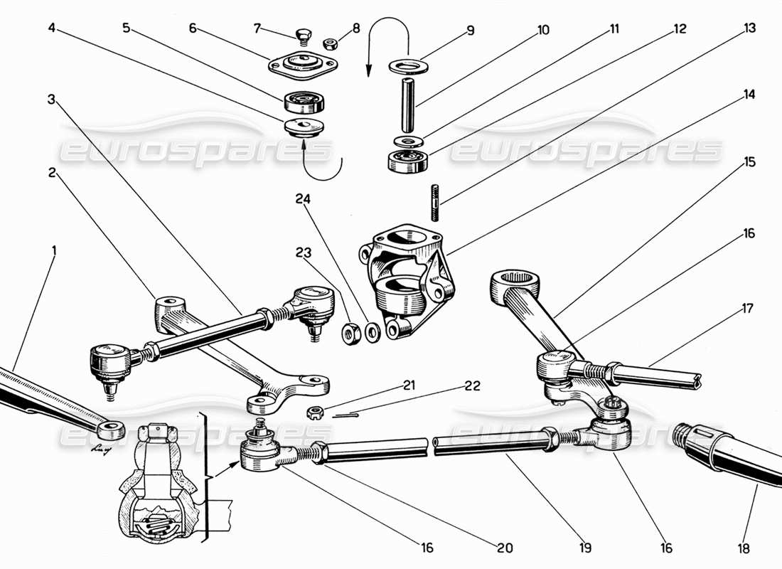 Ferrari 330 GT 2+2 Collegamento dello sterzo Diagramma delle parti