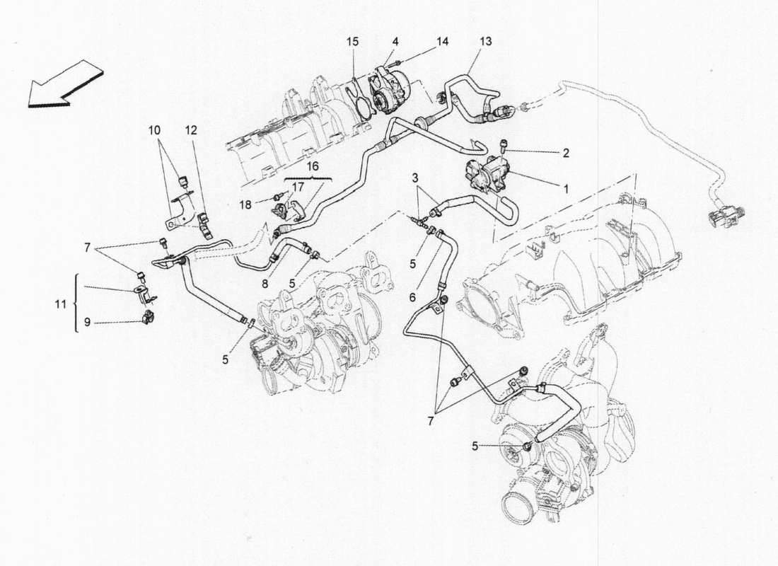 Maserati QTP. V6 3.0 BT 410bhp 2015 sistema d'aria aggiuntivo Diagramma delle parti