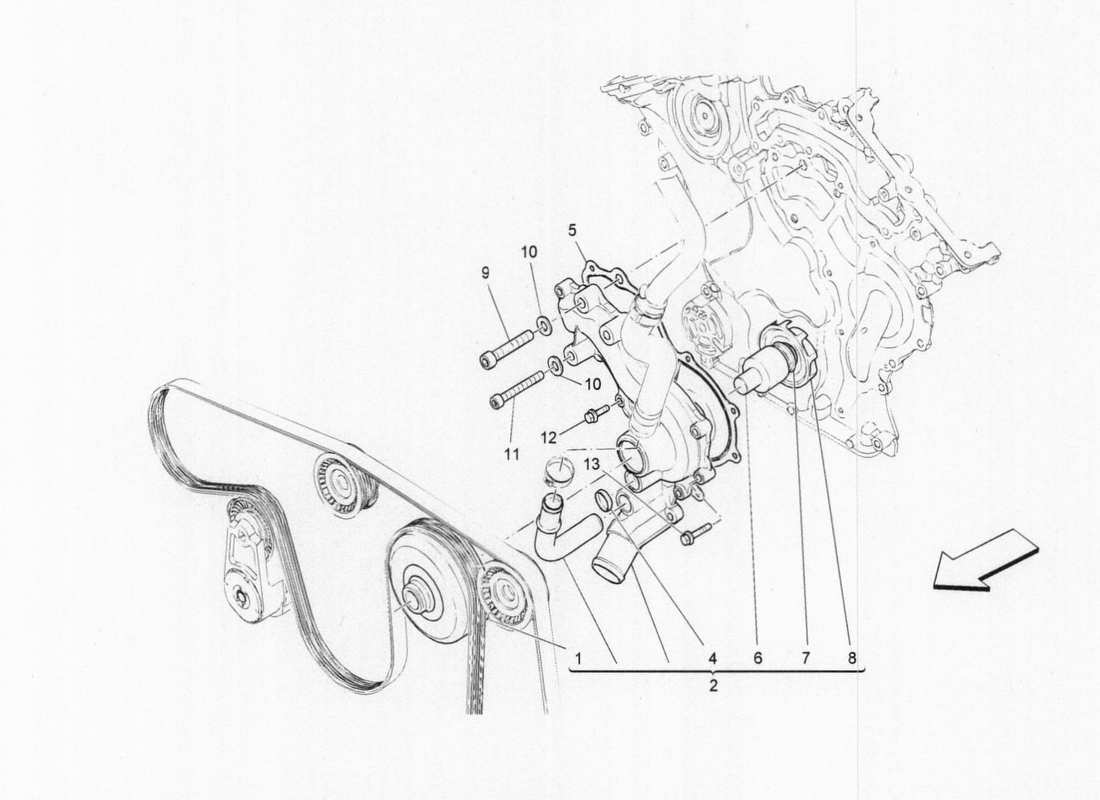 Maserati QTP. V6 3.0 BT 410bhp 2015 Sistema di raffreddamento: pompe dell'acqua Diagramma delle parti