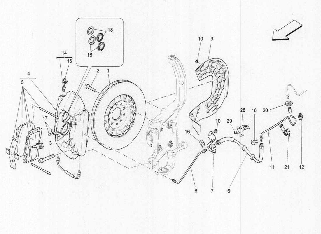 Maserati QTP. V6 3.0 BT 410bhp 2015 dispositivi di frenatura sulle ruote anteriori Diagramma delle parti