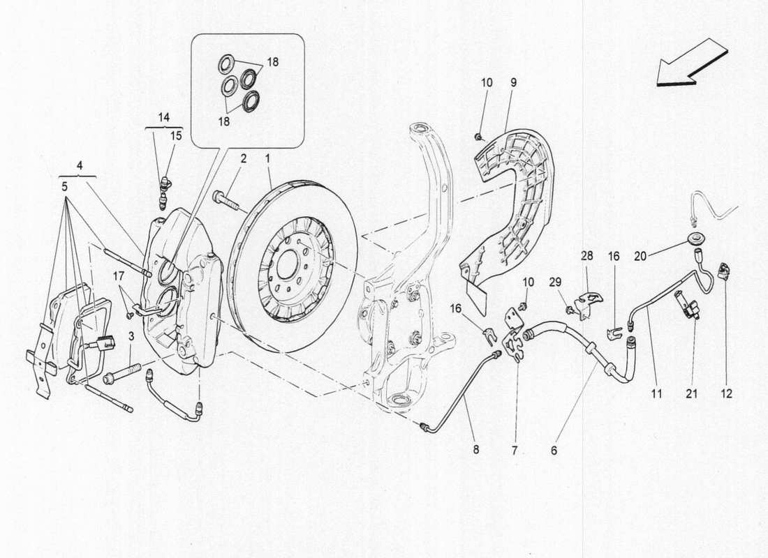 Maserati QTP. V6 3.0 BT 410bhp 2015 dispositivi di frenatura sulle ruote anteriori Diagramma delle parti