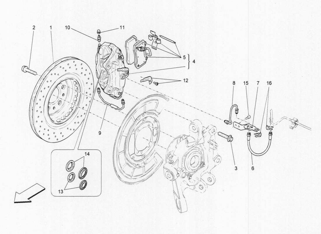 Maserati QTP. V6 3.0 BT 410bhp 2015 dispositivi di frenatura sulle ruote posteriori Diagramma delle parti