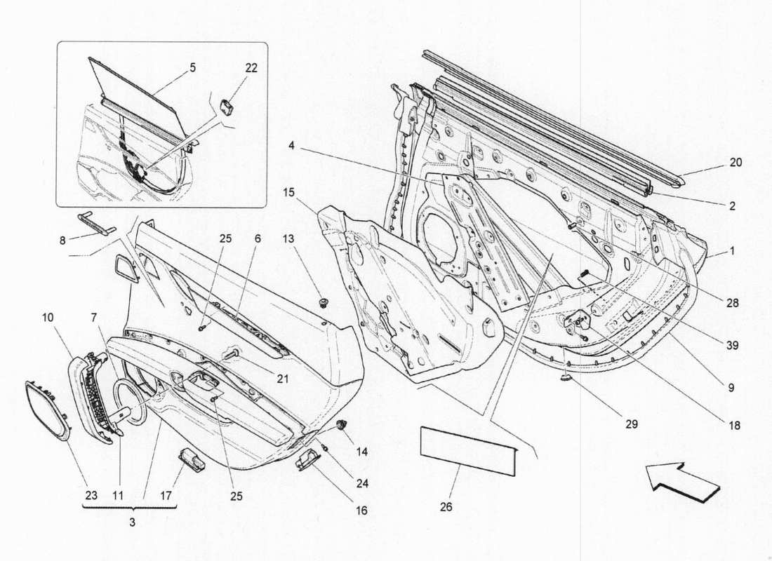 Maserati QTP. V6 3.0 BT 410bhp 2015 PORTE POSTERIORI: PANNELLI DI RIVESTIMENTO Diagramma delle parti
