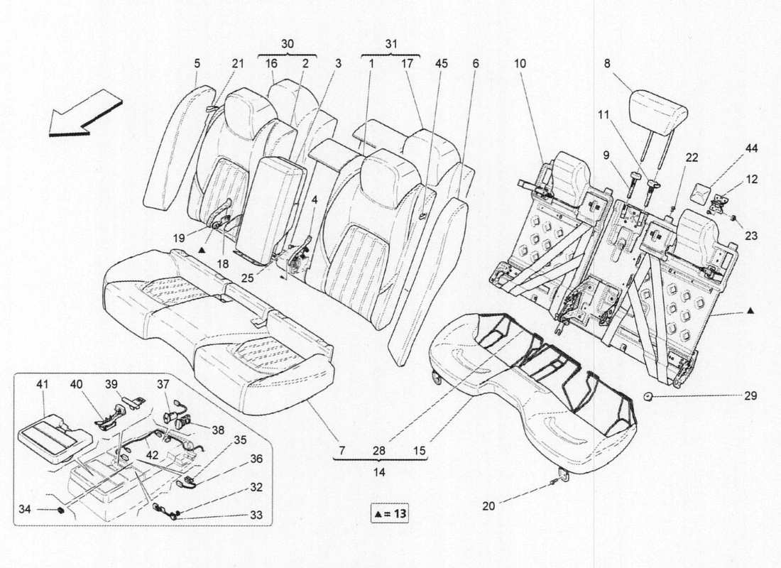 Maserati QTP. V6 3.0 BT 410bhp 2015 SEDILI POSTERIORI Diagramma delle parti