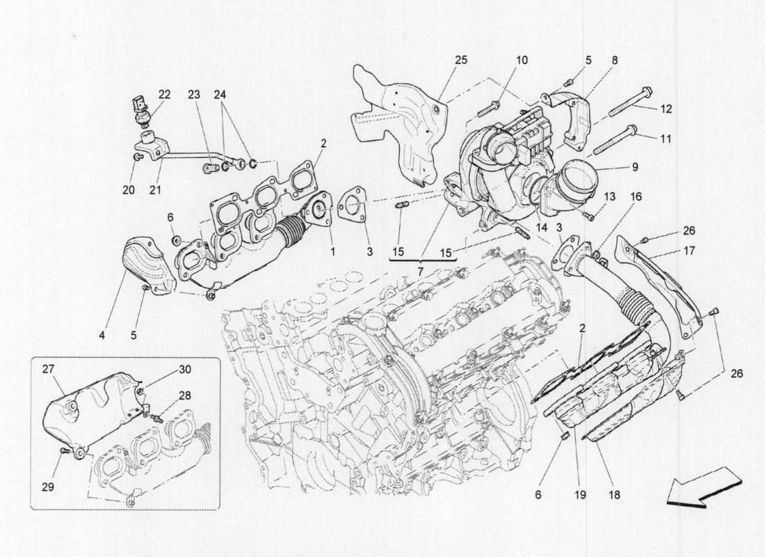 Maserati QTP. V6 3.0 TDS 275bhp 2017 sistema di turbocompressione: attrezzature Diagramma delle parti
