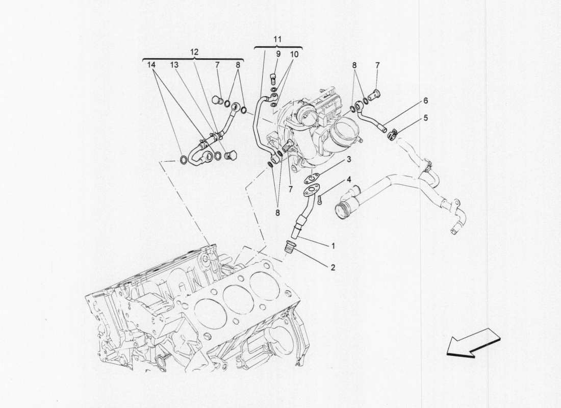 Maserati QTP. V6 3.0 TDS 275bhp 2017 sistema di turbocompressione: lubrificazione e raffreddamento Diagramma delle parti