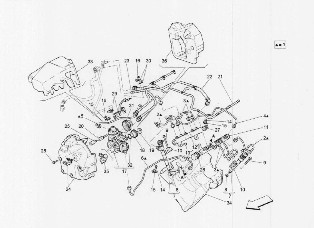 Maserati QTP. V6 3.0 TDS 275bhp 2017 pompe del carburante e linee di collegamento Diagramma delle parti