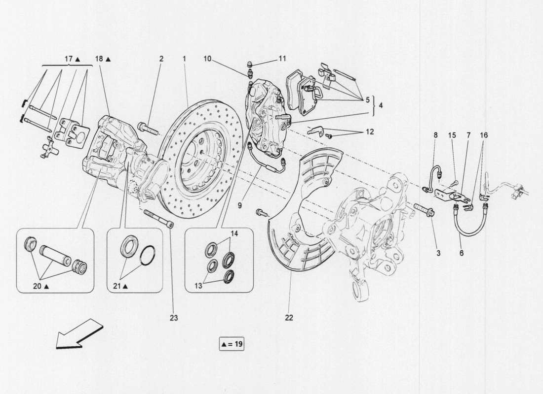 Maserati QTP. V6 3.0 TDS 275bhp 2017 dispositivi di frenatura sulle ruote posteriori Diagramma delle parti