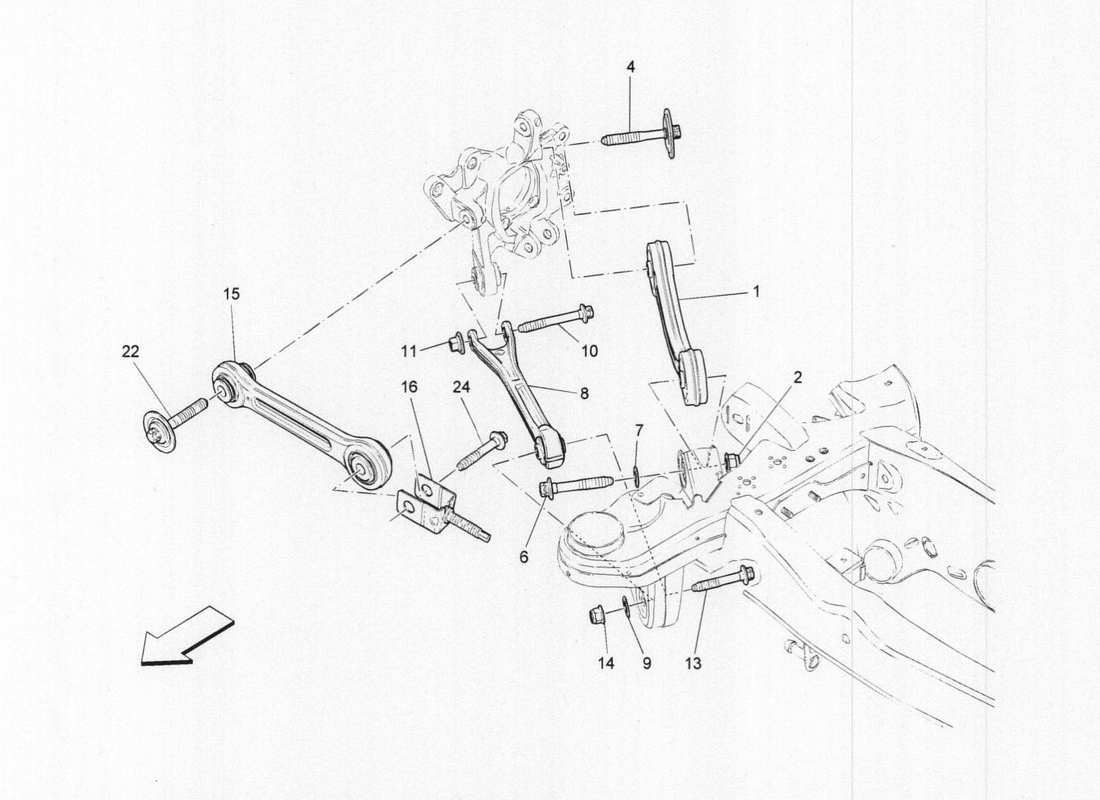 Maserati QTP. V6 3.0 TDS 275bhp 2017 Sospensione posteriore Diagramma delle parti