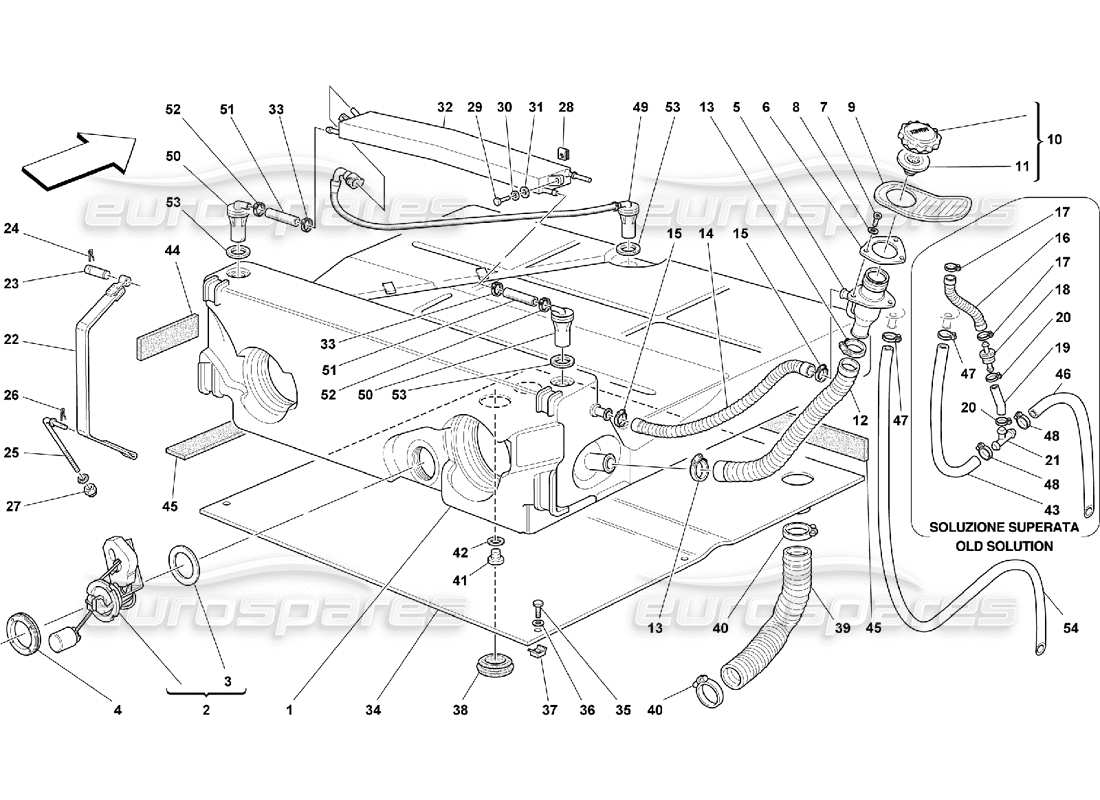 Ferrari 550 Maranello Serbatoio del carburante: non per USA MY 99, USA MY 2000, CDN MY 99 e CDN MY 2000 Diagramma delle parti