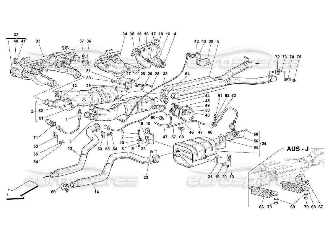 Ferrari 550 Maranello Impianto di scarico Diagramma delle parti