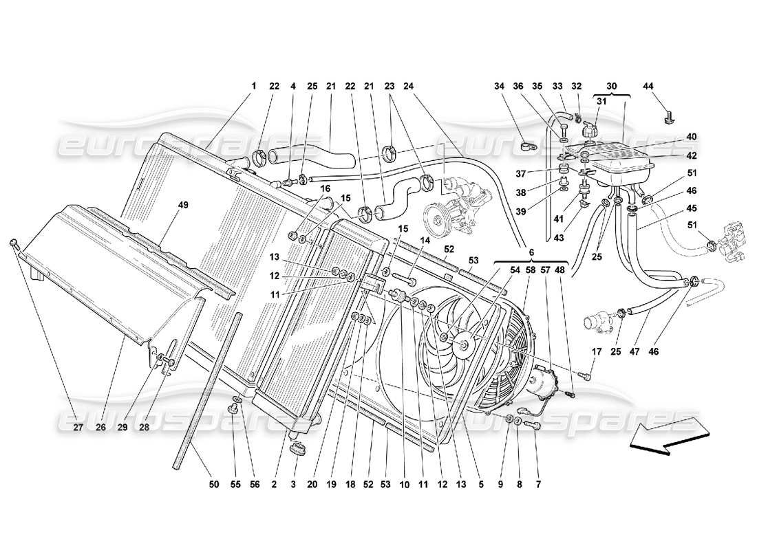 Ferrari 550 Maranello Sistema di raffreddamento - Radiatore e Nourice Diagramma delle parti