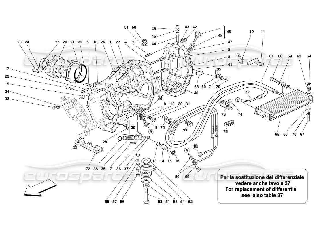 Ferrari 550 Maranello Portadifferenziale e radiatore di raffreddamento della frizione Diagramma delle parti