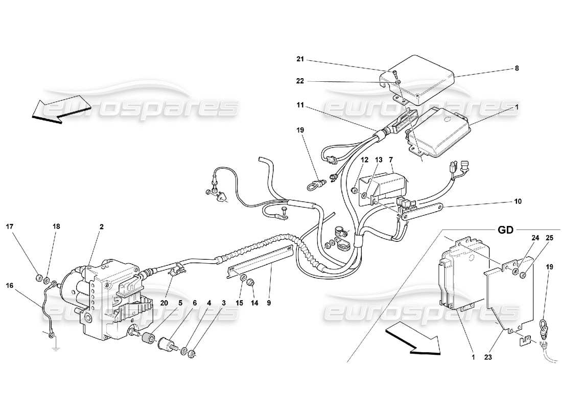 Ferrari 550 Maranello Centralina e Impianto Idraulico per Sistema ABS-ASR Diagramma delle parti