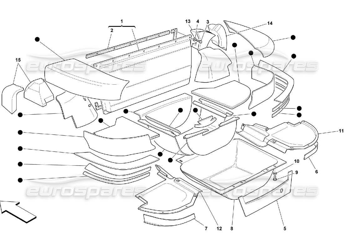 Ferrari 550 Maranello Isolamento dello stivale Diagramma delle parti