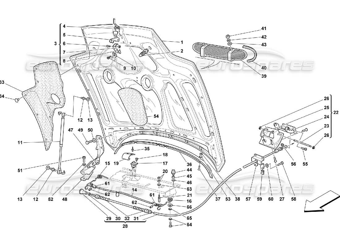 Ferrari 550 Maranello Cofano motore Diagramma delle parti