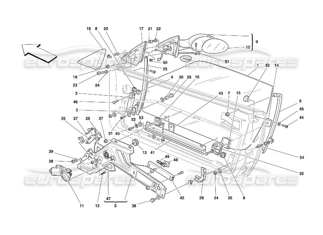 Ferrari 550 Maranello Porte: alzacristallo elettrico e specchietto retrovisore Diagramma delle parti
