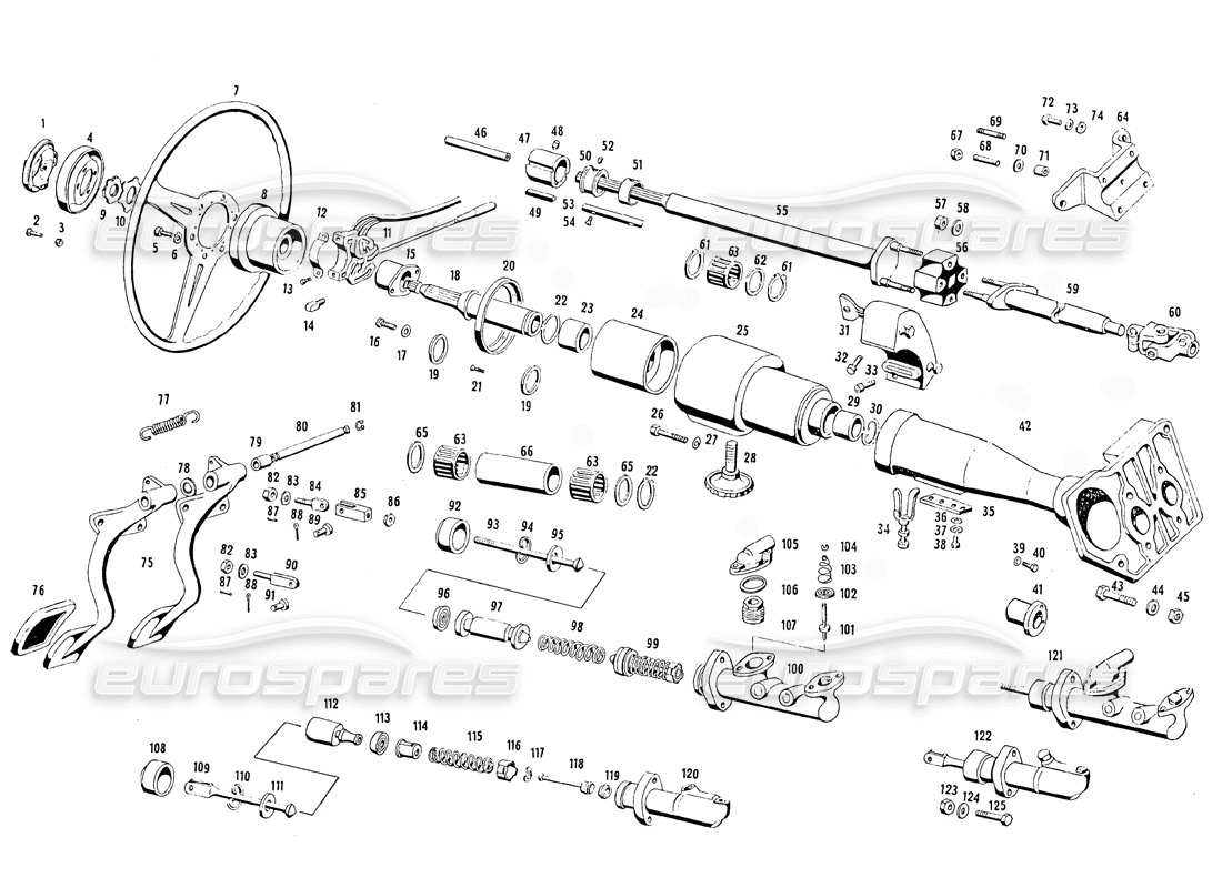 Maserati Mistral 3.7 Parti dello sterzo e pedali Diagramma delle parti
