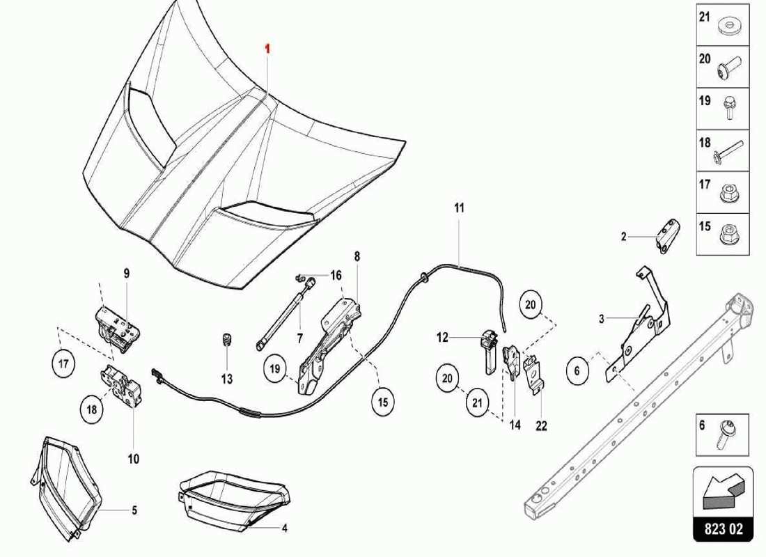 Lamborghini Centenario Spider Cofano anteriore Diagramma delle parti