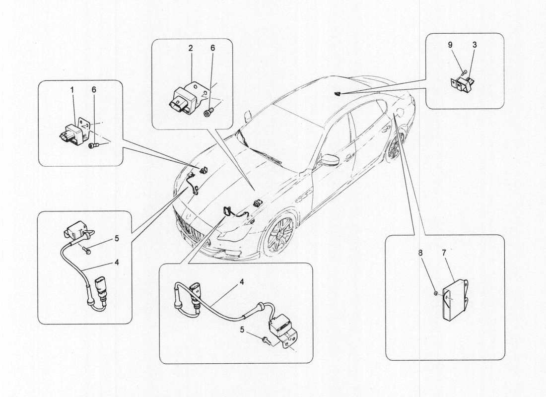 Maserati QTP. V6 3.0 BT 410bhp 2wd 2017 Diagramma delle parti del controllo elettronico (sospensione).