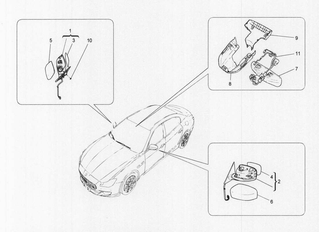 Maserati QTP. V6 3.0 BT 410bhp 2wd 2017 SPECCHI RETROVISORI INTERNI ED ESTERNI Diagramma delle parti