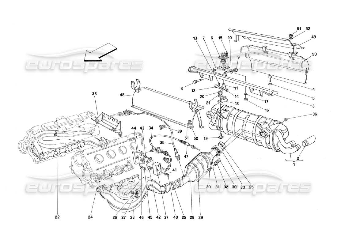 Ferrari 348 (1993) TB / TS Impianto di scarico Diagramma delle parti